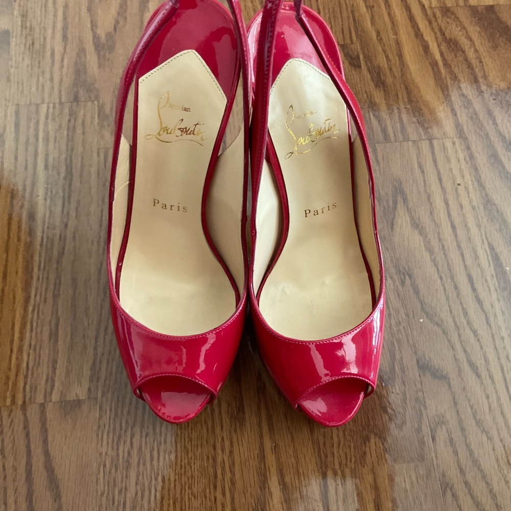 Christian Louboutin Glossy Red Peep Toe Heels